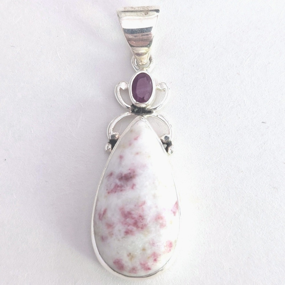 Arya 925 Sterling Silver Pink Tourmaline in Quartz Teardrop Pendant